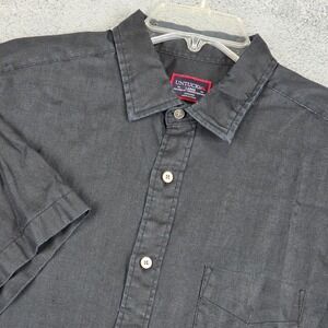 UNTUCKit Shirt Mens Large Black Short Sleeve 100% Linen Relaxed Fit Wrinkle Res